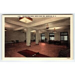 Grove Park Inn Recreation Room Asheville North Carolina Linen Postcard Vintage